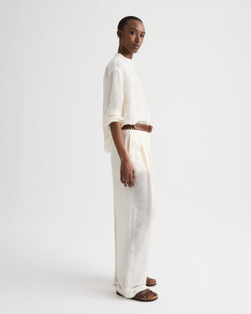 TWP Ivory Late Check Out Shirt in Silk Linen Gauze view 4