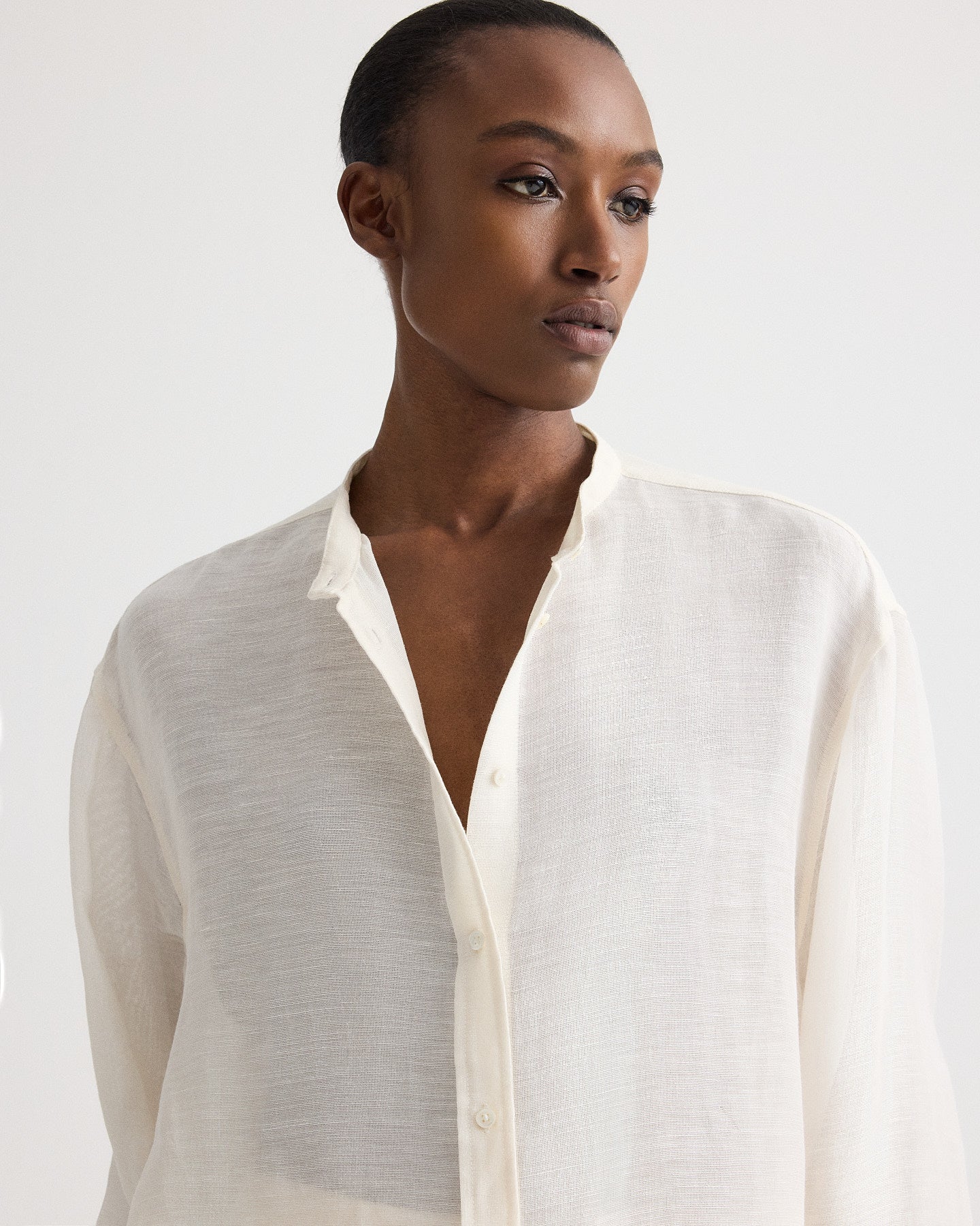 TWP Ivory Late Check Out Shirt in Silk Linen Gauze view 2