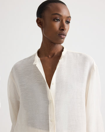 TWP Ivory Late Check Out Shirt in Silk Linen Gauze view 2