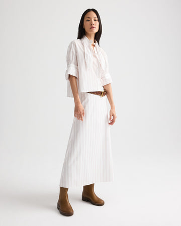 TWP White / wine The A-Line Skirt in Drop Needle Double Stripe view 1