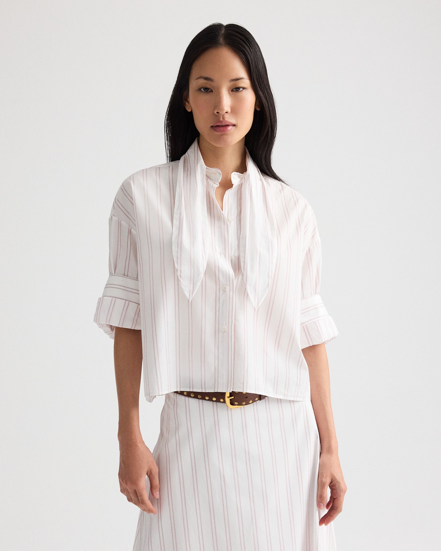TWP White / wine Tie One On Shirt in Drop Needle Double Stripe view 1