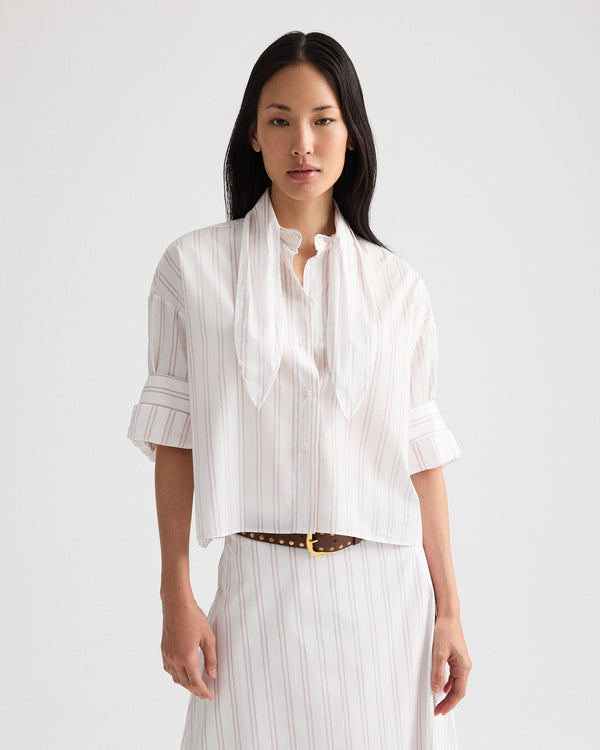 TWP White / wine Tie One On Shirt in Drop Needle Double Stripe view 1