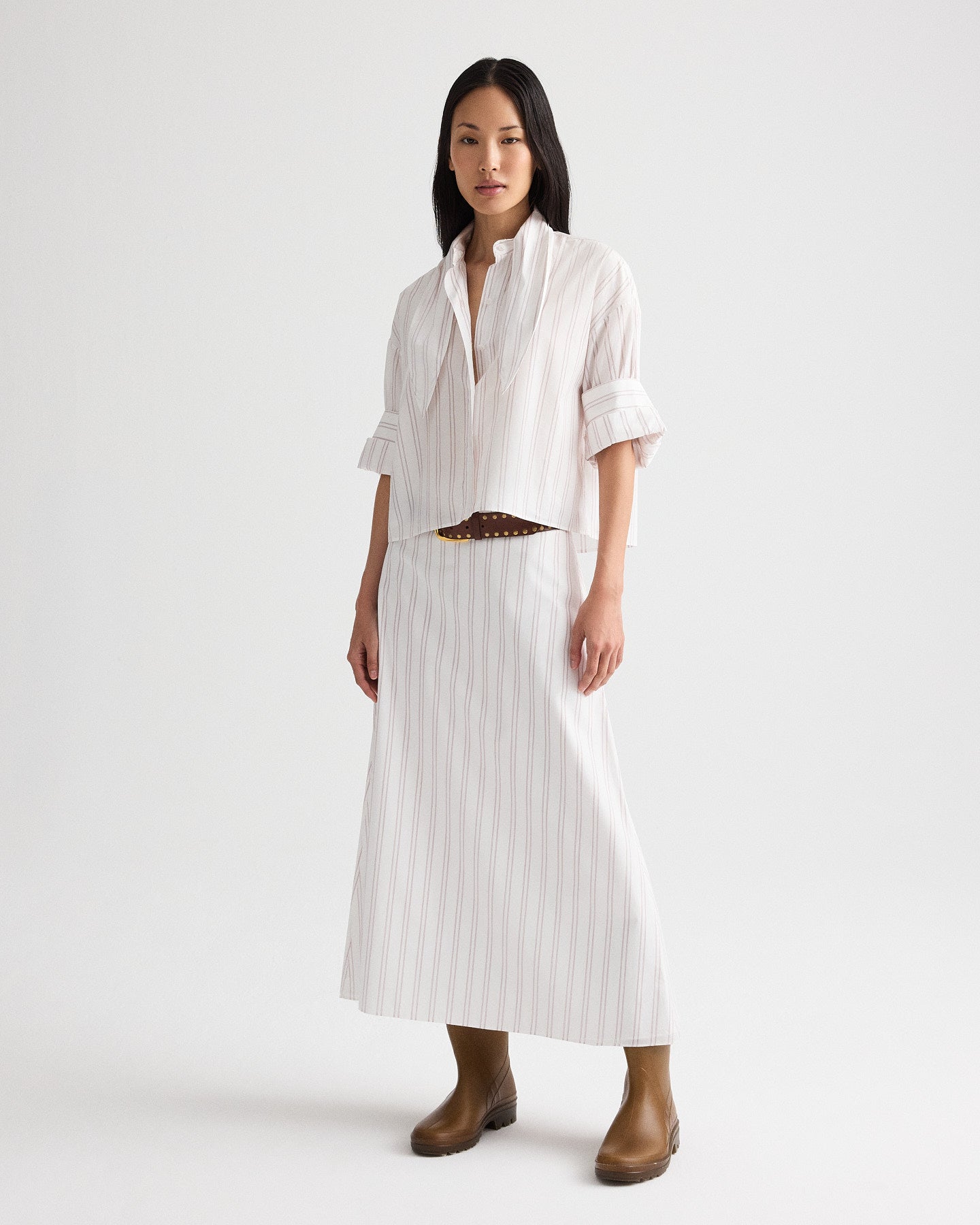 TWP White / wine Tie One On Shirt in Drop Needle Double Stripe view 4