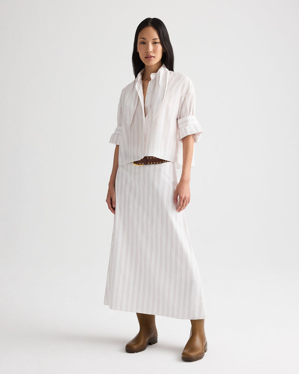 TWP White / wine Tie One On Shirt in Drop Needle Double Stripe view 4