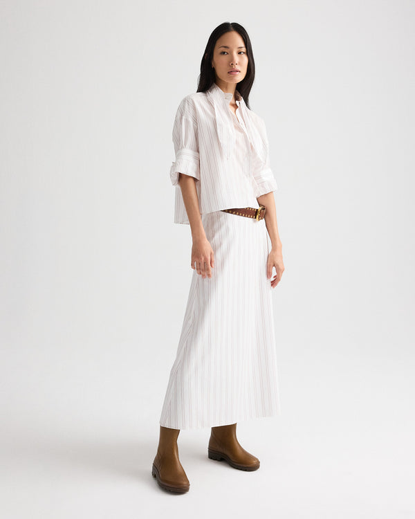 TWP White / wine Tie One On Shirt in Drop Needle Double Stripe view 3