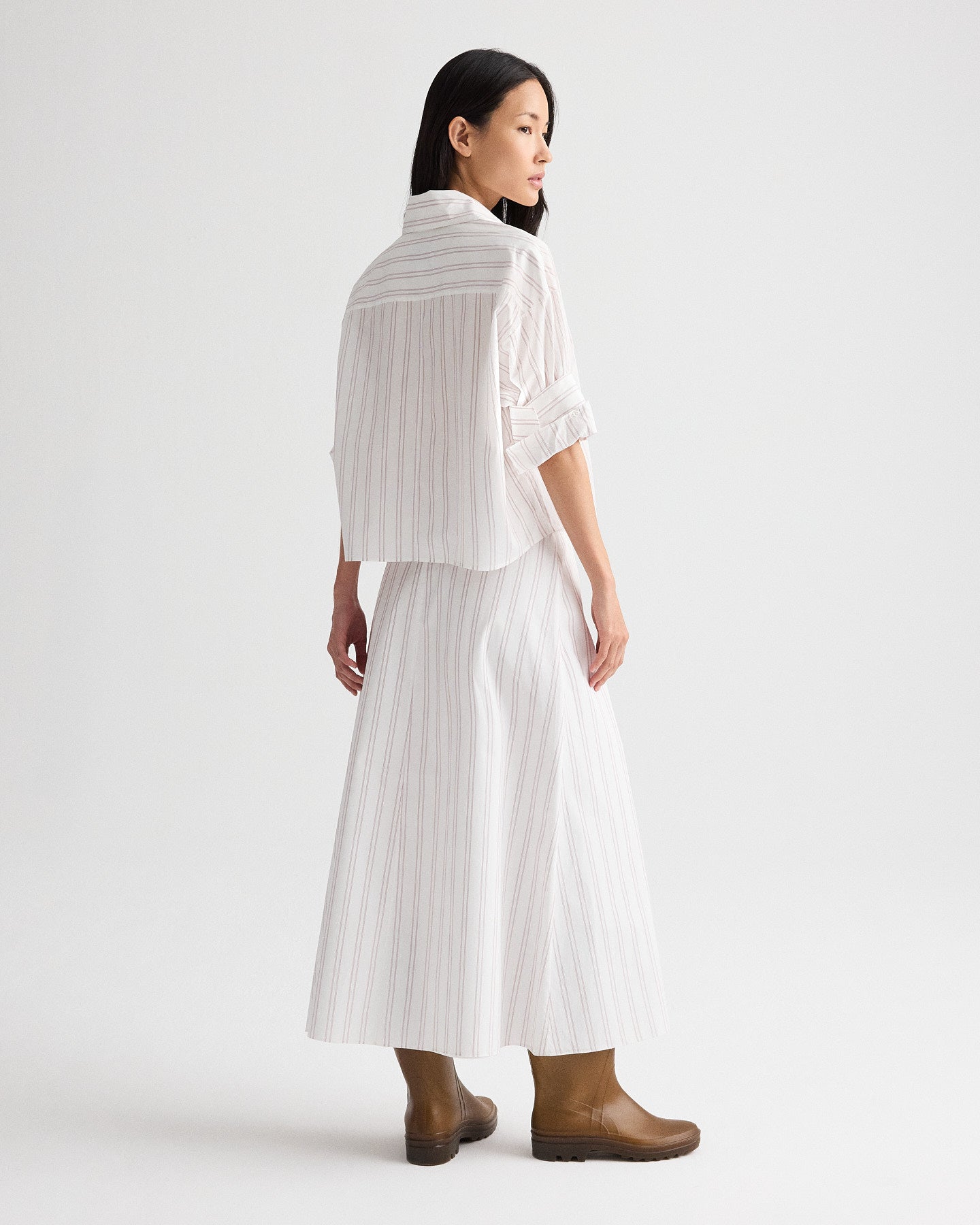 TWP White / wine Tie One On Shirt in Drop Needle Double Stripe view 5