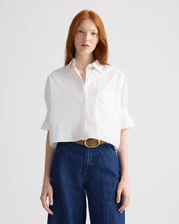 TWP White / light blue Next Ex Shirt in Drop Needle Shirting view 2