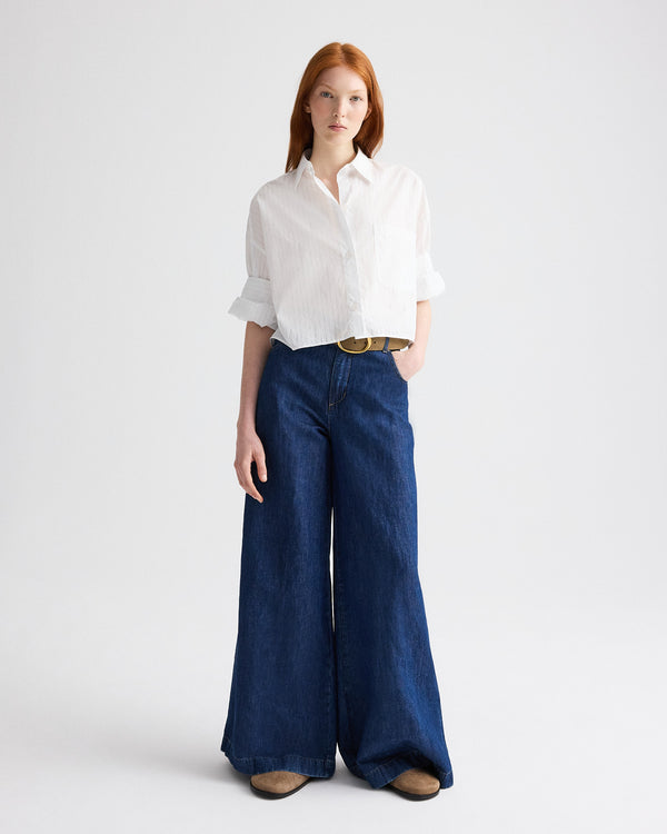 TWP White / light blue Next Ex Shirt in Drop Needle Shirting view 3