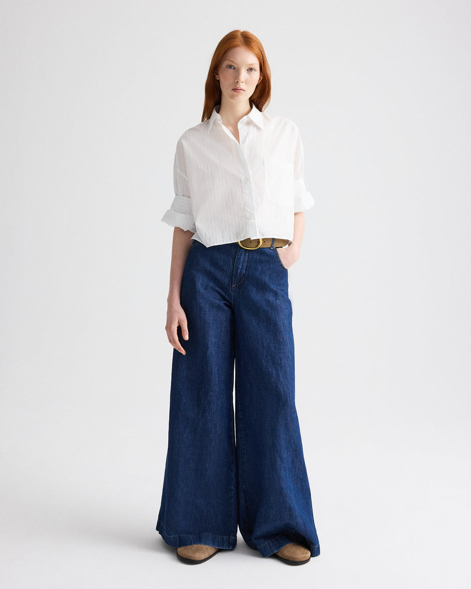 TWP White / light blue Next Ex Shirt in Drop Needle Shirting view 3