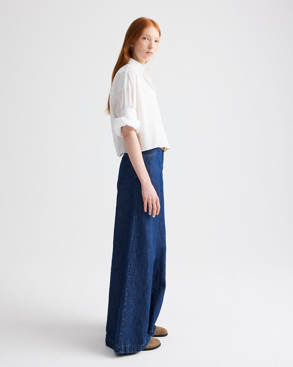 TWP White / light blue Next Ex Shirt in Drop Needle Shirting view 4