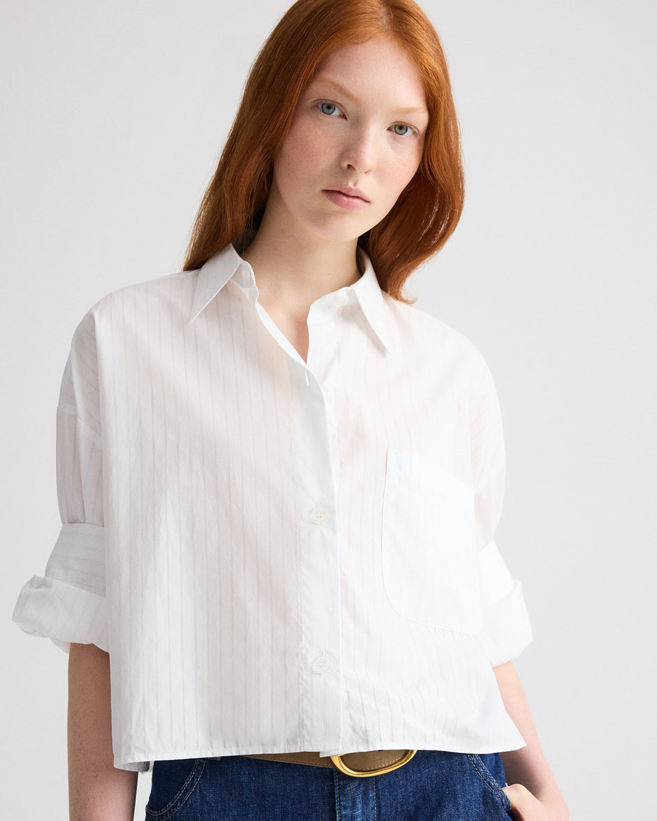 TWP White / light blue Next Ex Shirt in Drop Needle Shirting view 1