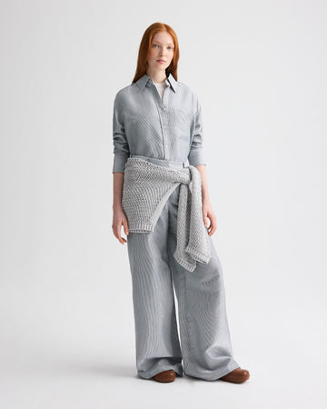 TWP White / blue Dillon Pant in Glossy Mini Stripe view 1