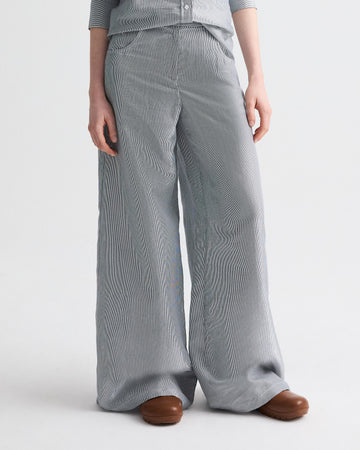 TWP White / blue Dillon Pant in Glossy Mini Stripe view 2