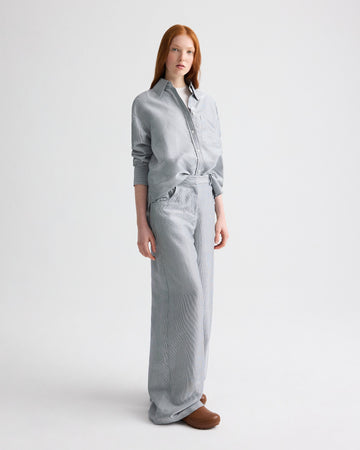 TWP White / blue Dillon Pant in Glossy Mini Stripe view 4