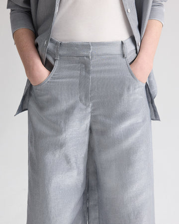 TWP White / blue Dillon Pant in Glossy Mini Stripe view 3