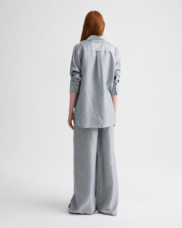 TWP White / blue Dillon Pant in Glossy Mini Stripe view 5