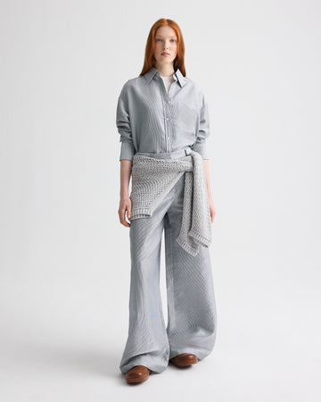 TWP White / blue Big Joe Shirt in Glossy Mini Stripe view 2