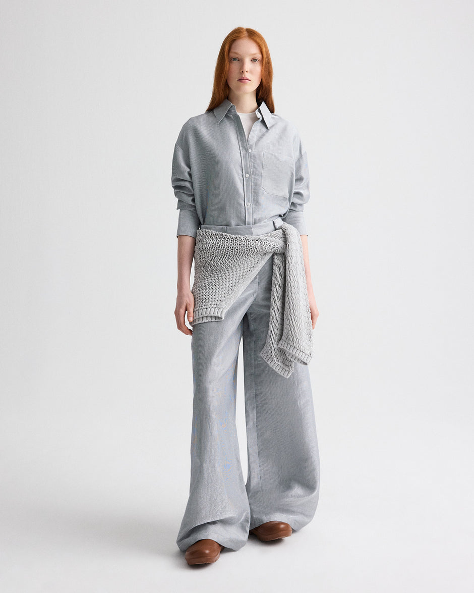 TWP White / blue Big Joe Shirt in Glossy Mini Stripe view 2