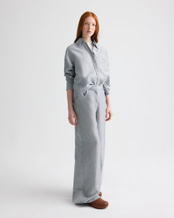 TWP White / blue Big Joe Shirt in Glossy Mini Stripe view 3