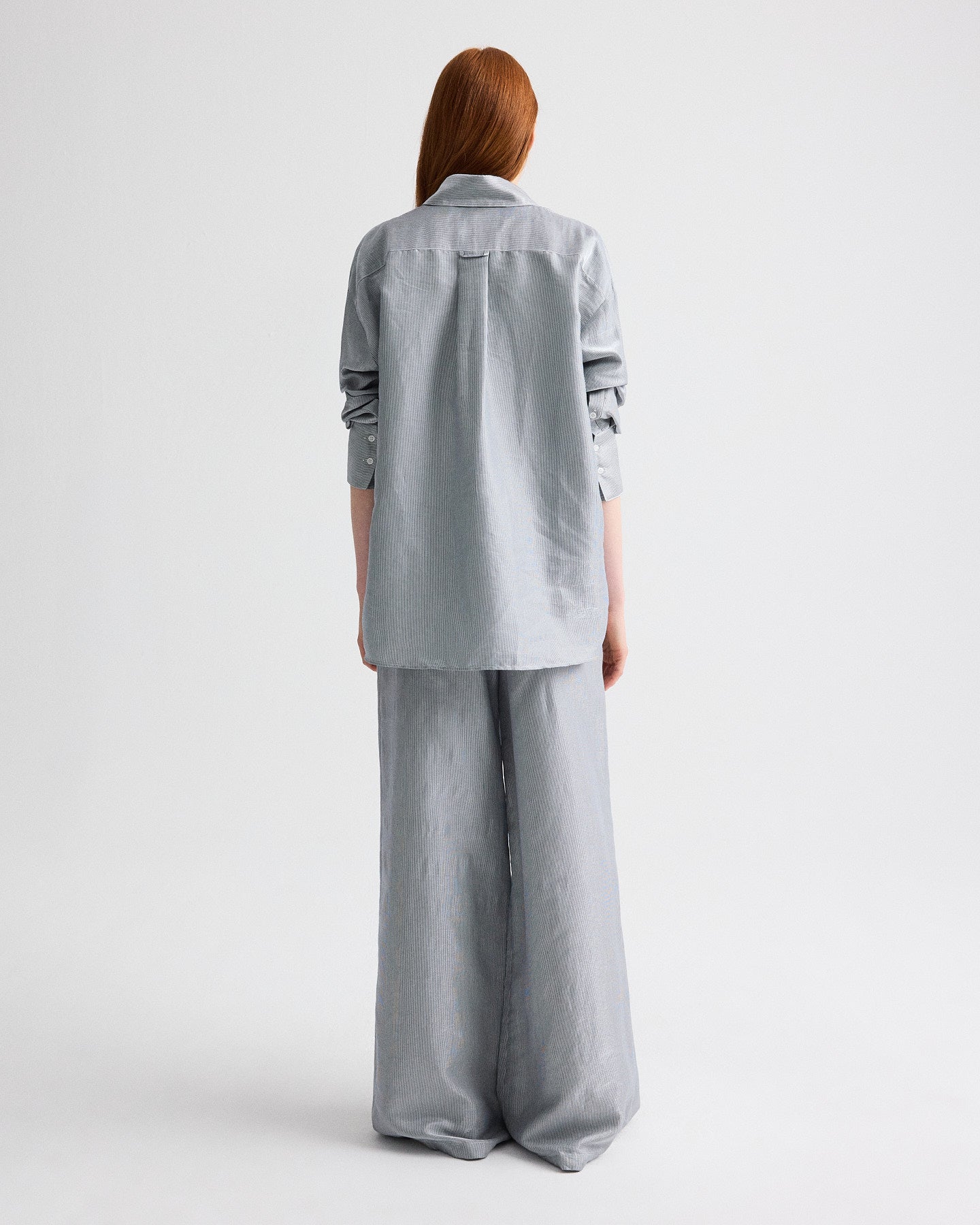 TWP White / blue Big Joe Shirt in Glossy Mini Stripe view 5