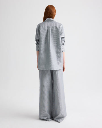 TWP White / blue Big Joe Shirt in Glossy Mini Stripe view 5