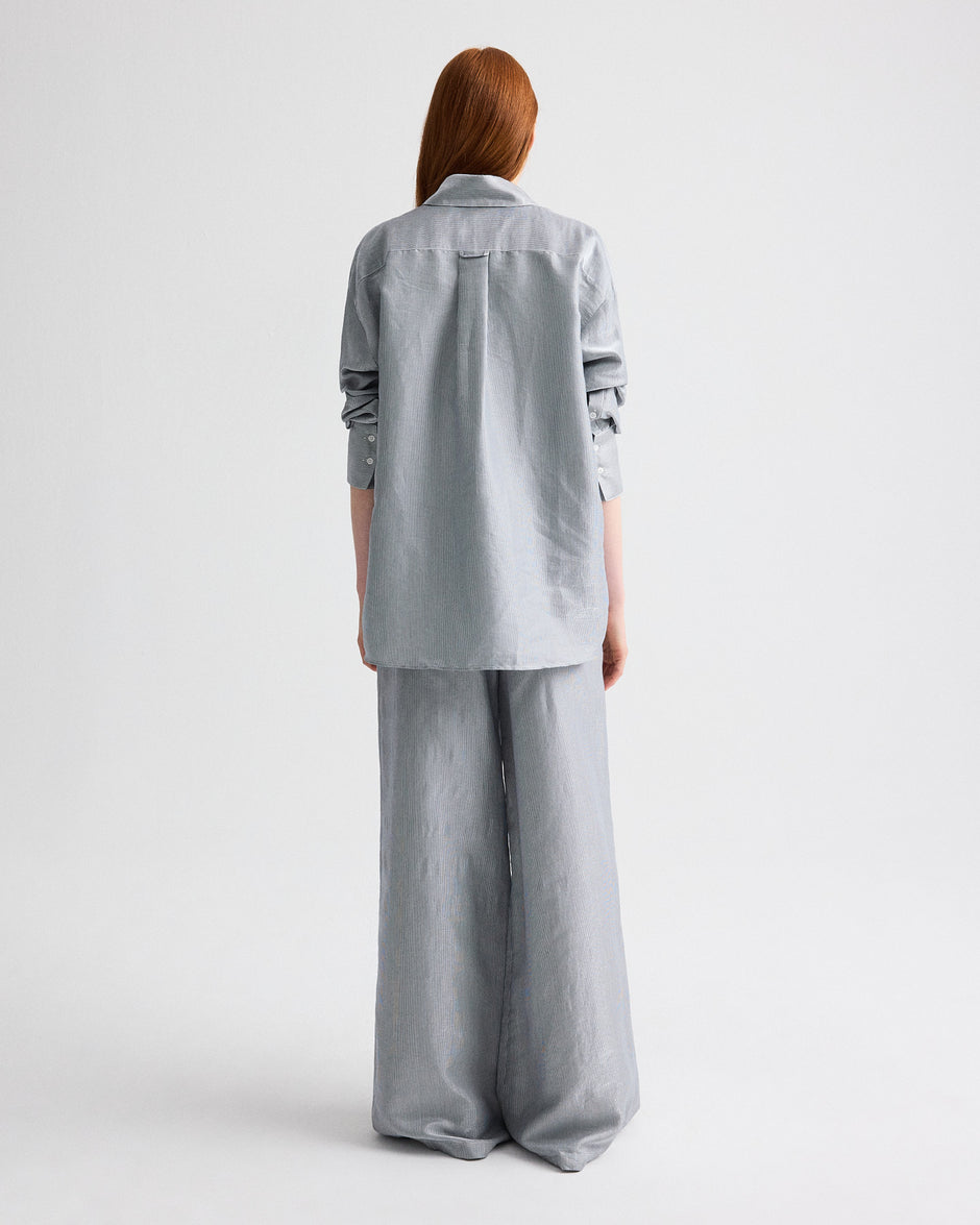 TWP White / blue Big Joe Shirt in Glossy Mini Stripe view 5