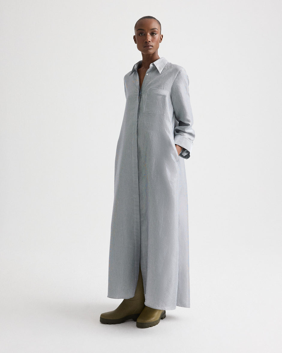 TWP White / blue Jenny's Gown in Glossy Mini Stripe view 4