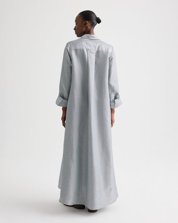 TWP Women's Jenny's Gown in Glossy Mini Stripe - White / Blue - XS TWP Women's Jenny's Gown in Glossy Mini Stripe - White / Blue - XS
