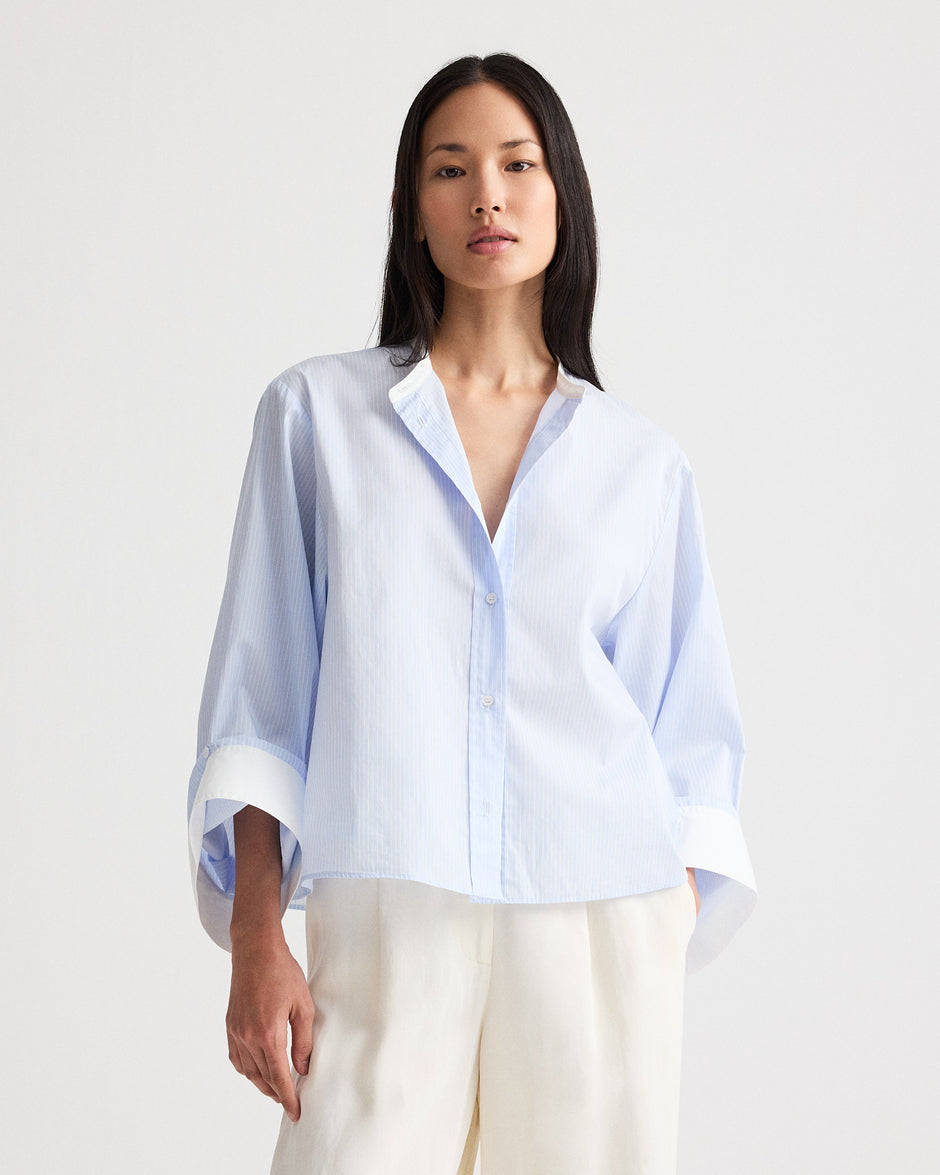 TWP Blue haven / white The Beau Shirt in Stripe Twill Shirting view 1