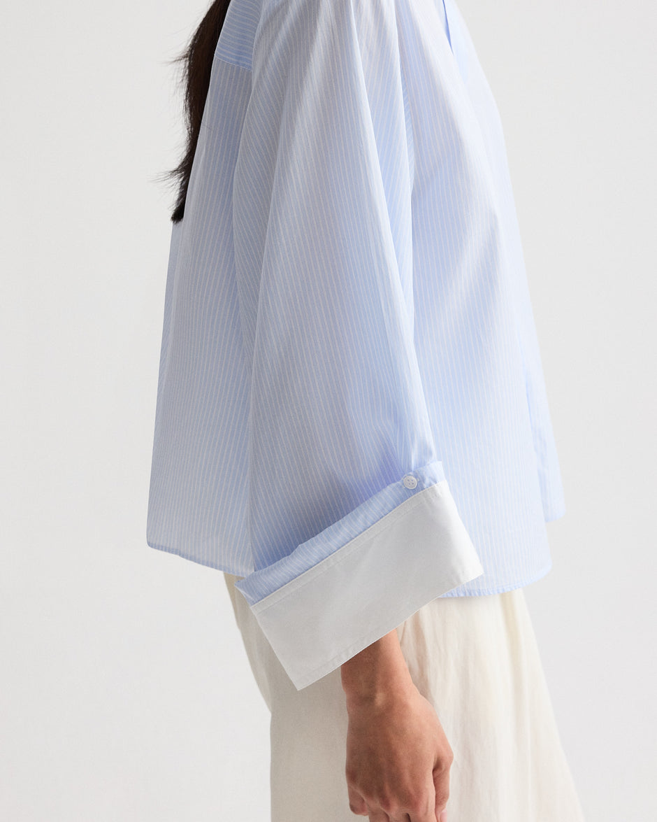 TWP Blue haven / white The Beau Shirt in Stripe Twill Shirting view 3