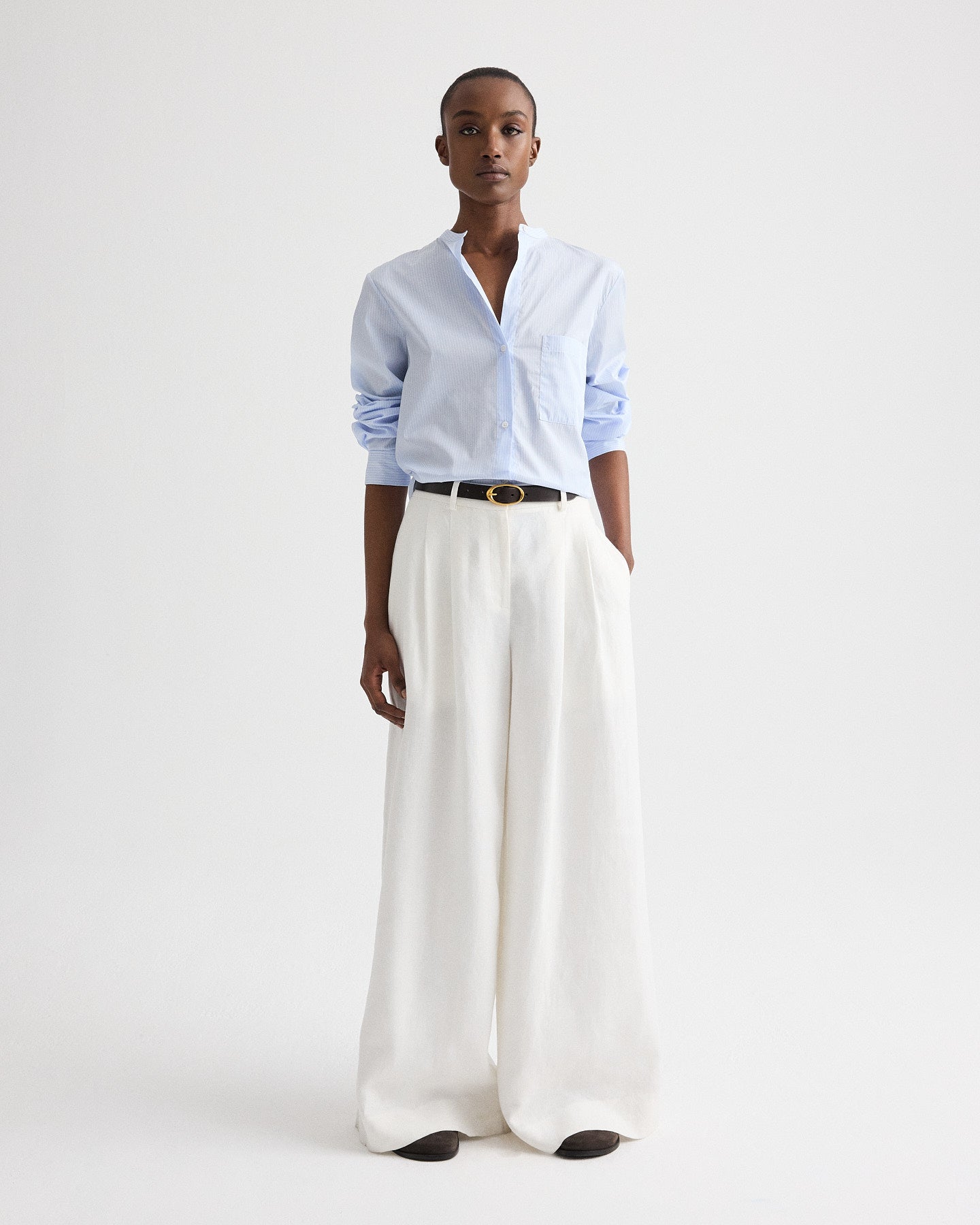 TWP Blue haven / white Tied Down Shirt in Stripe Twill Shirting view 4