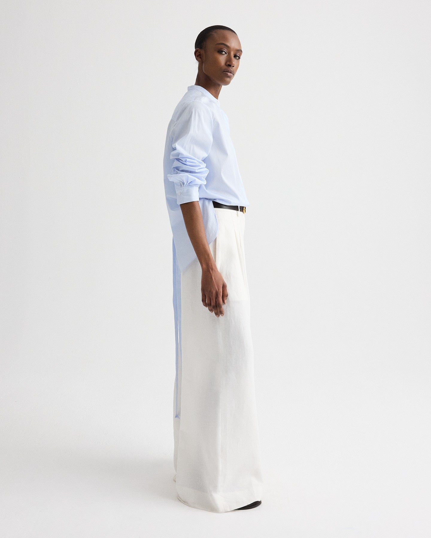TWP Blue haven / white Tied Down Shirt in Stripe Twill Shirting view 5