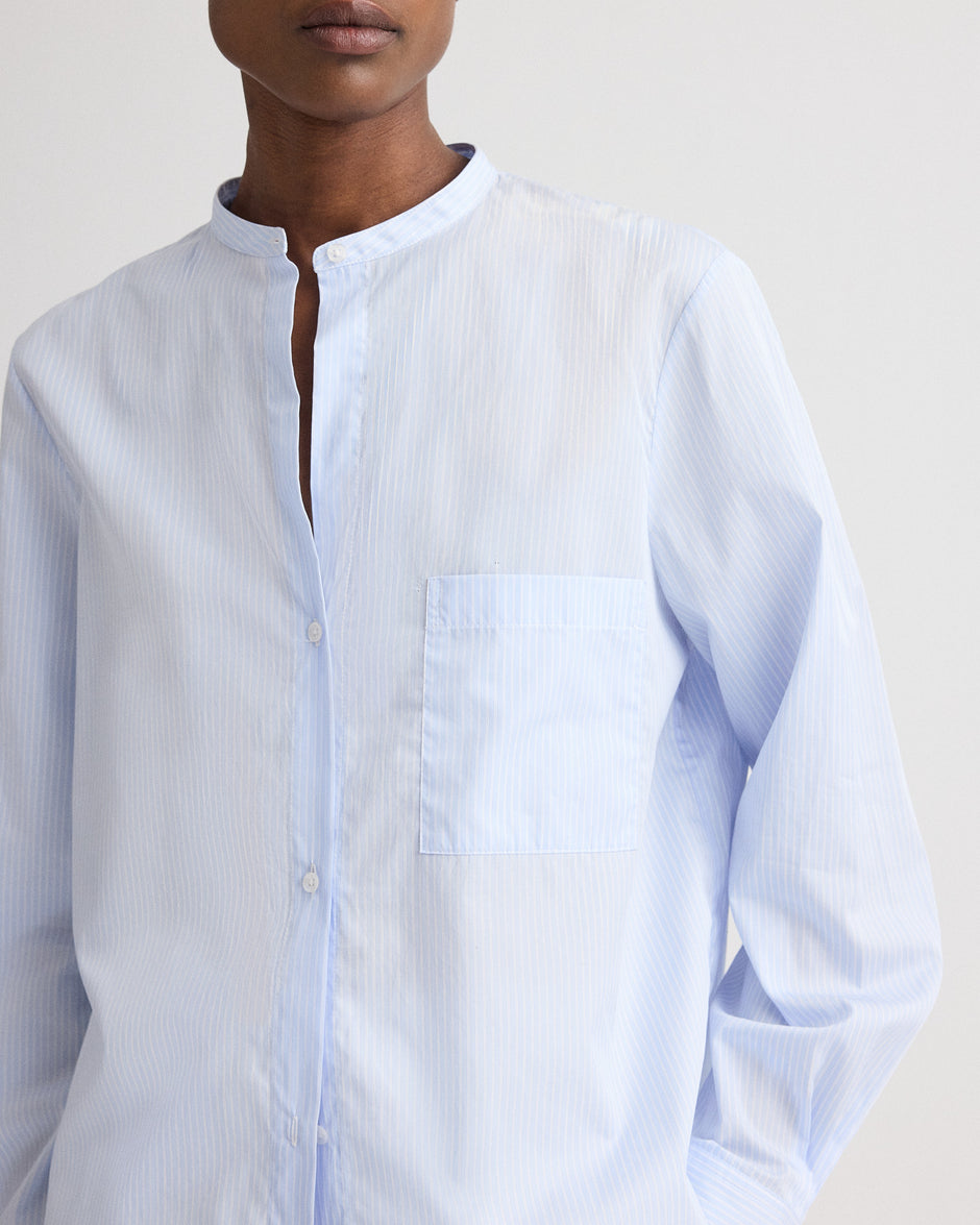 TWP Blue haven / white Tied Down Shirt in Stripe Twill Shirting view 2