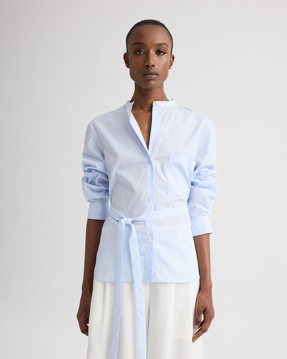 TWP Blue haven / white Tied Down Shirt in Stripe Twill Shirting view 1