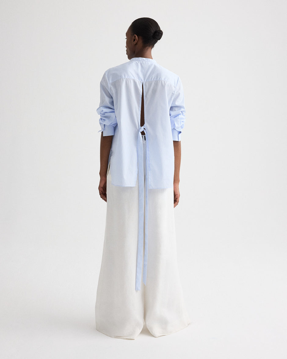 TWP Blue haven / white Tied Down Shirt in Stripe Twill Shirting view 5