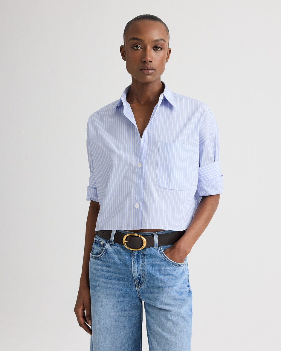 TWP Blue haven / white Next Ex in Spaced Stripe Cotton Shirting view 1