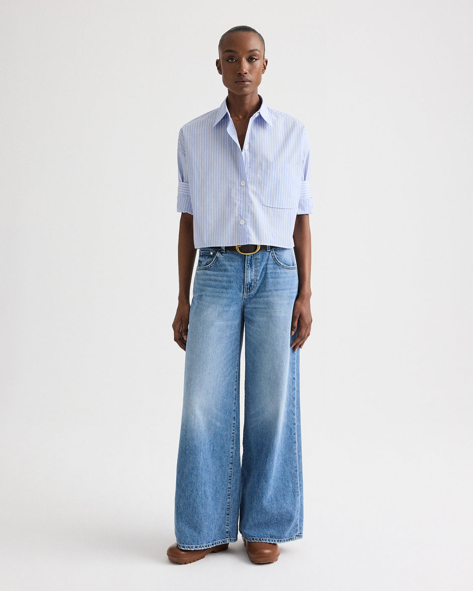 TWP Blue haven / white Next Ex in Spaced Stripe Cotton Shirting view 3