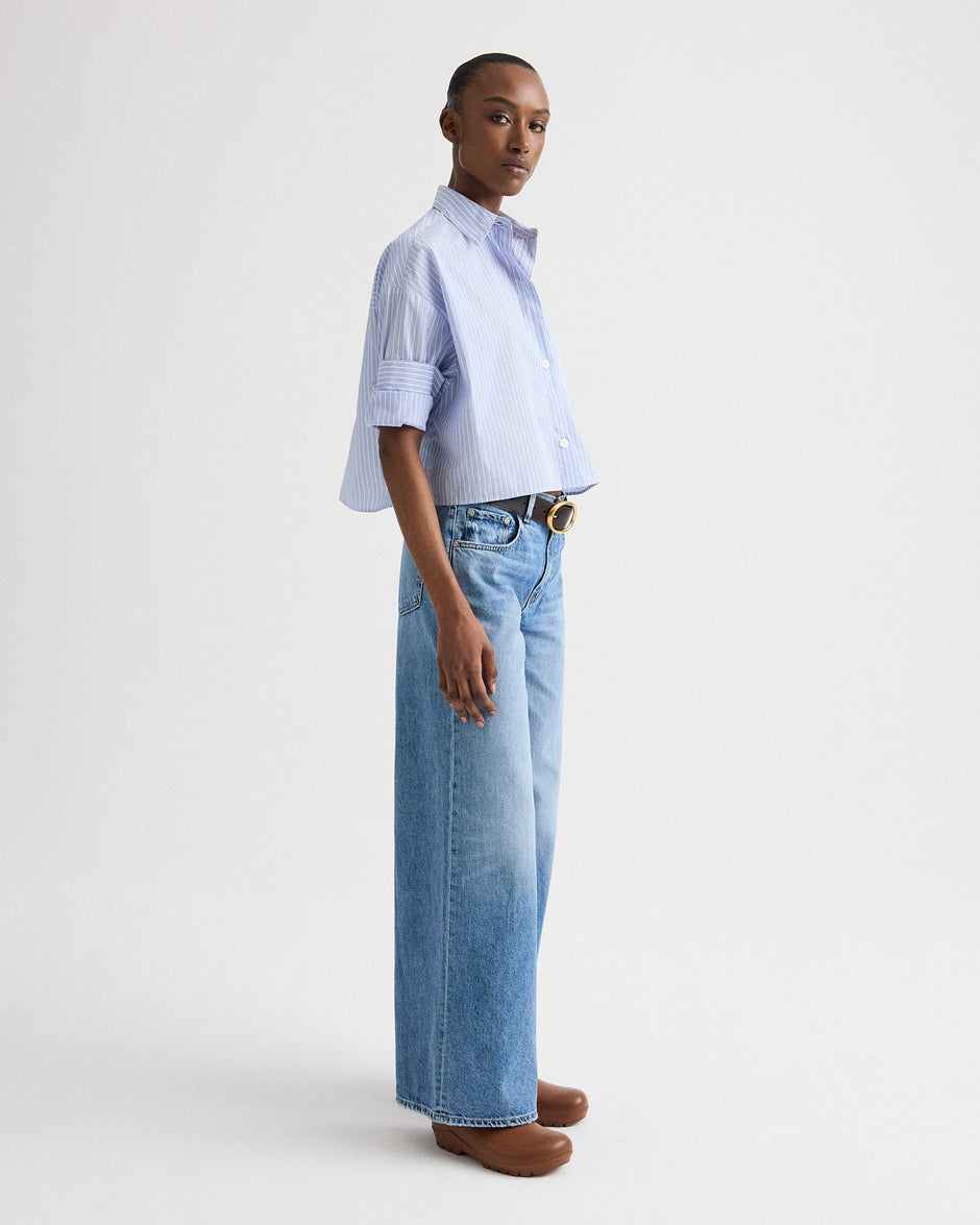 TWP Blue haven / white Next Ex in Spaced Stripe Cotton Shirting view 4