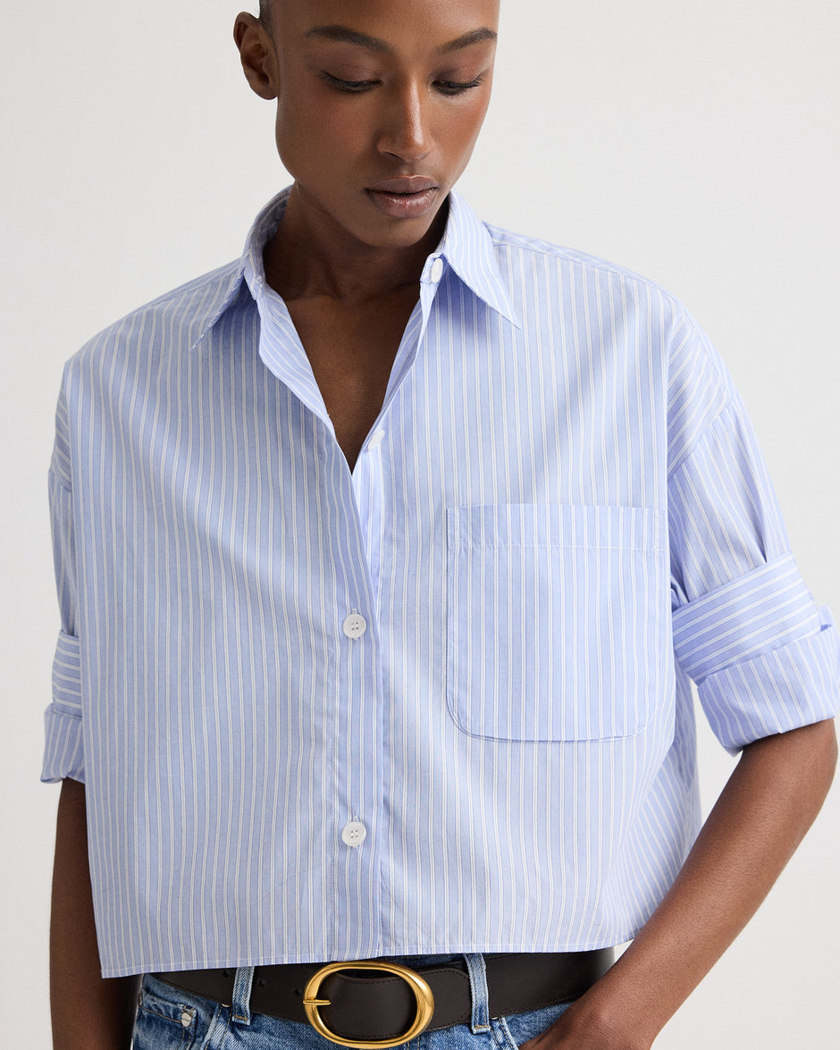 TWP Blue haven / white Next Ex in Spaced Stripe Cotton Shirting view 2