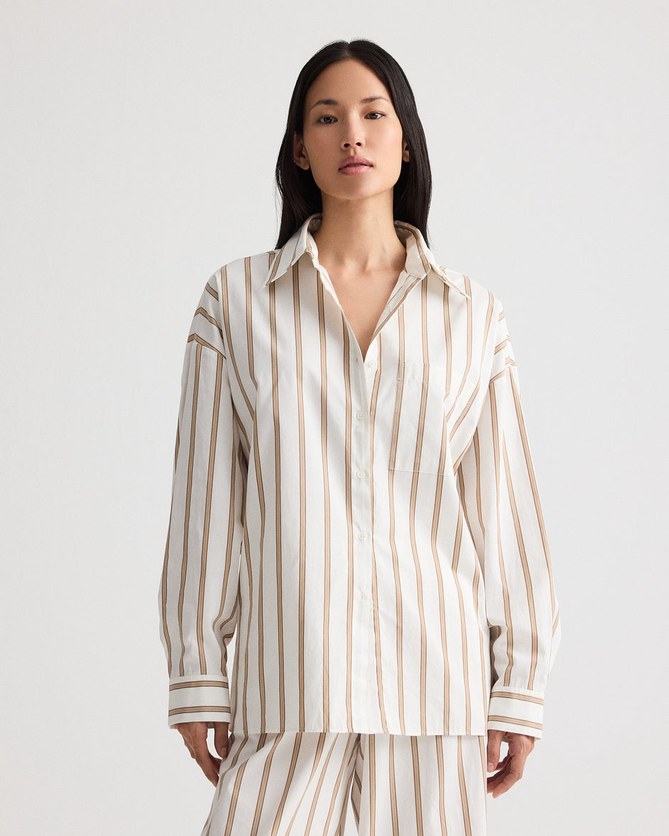 TWP White / khaki Something Borrowed Shirt in Yarn Dye Superpop view 1