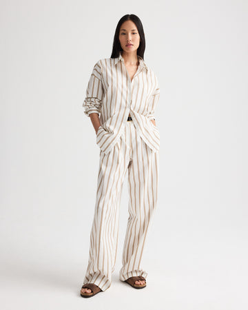 TWP White / khaki Something Borrowed Shirt in Yarn Dye Superpop view 3