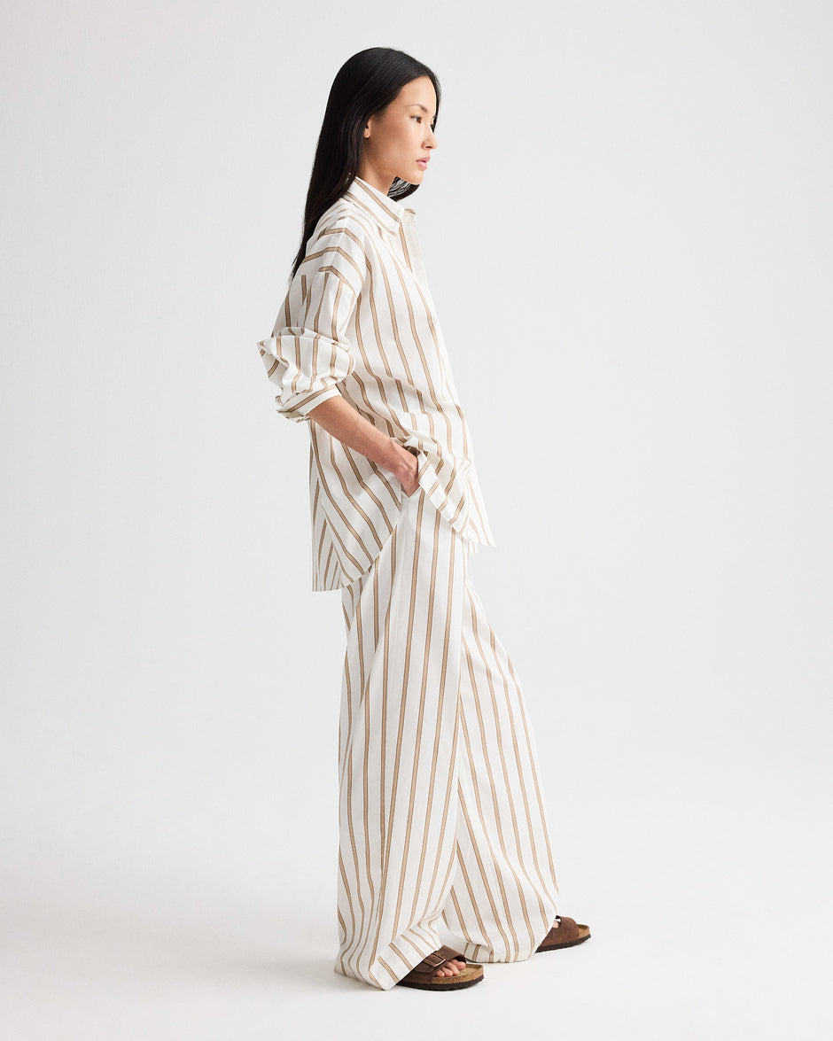 TWP White / khaki Something Borrowed Shirt in Yarn Dye Superpop view 4