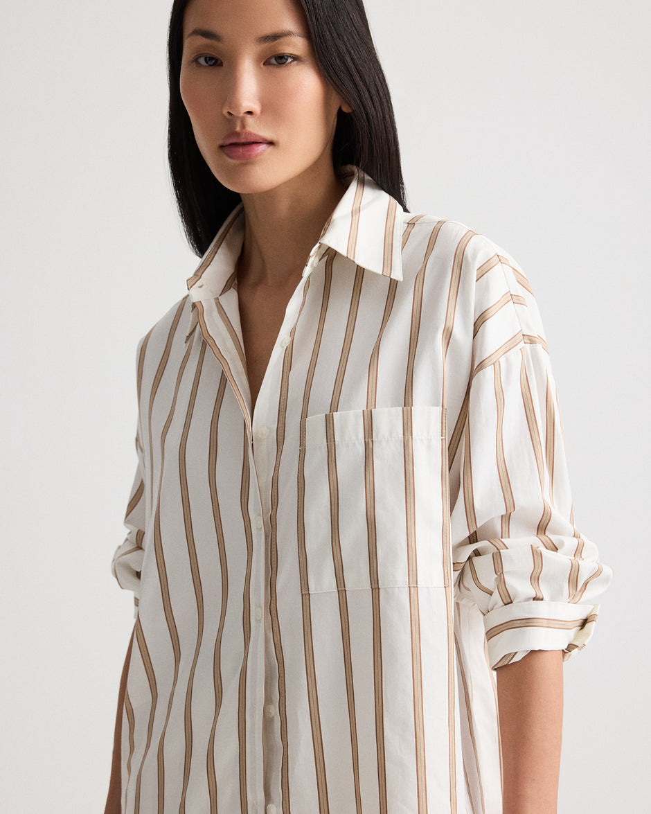 TWP White / khaki Something Borrowed Shirt in Yarn Dye Superpop view 2