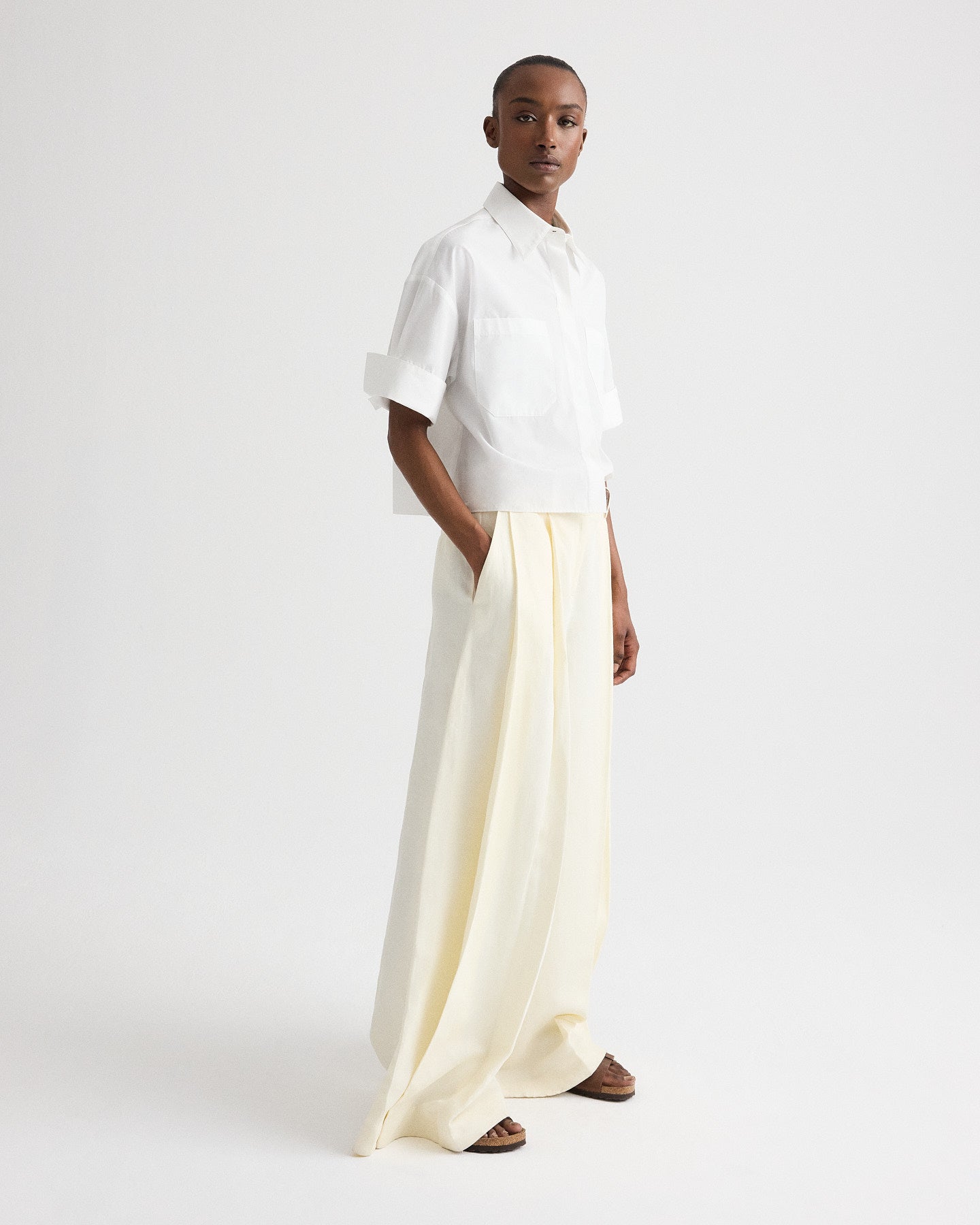 お値下げ　Y's SHEETING CLOTH GATHERED PANTS Gauze Wide-Leg Trim Pants – Vintage Boho Linen-Cotton – Krush Kandy