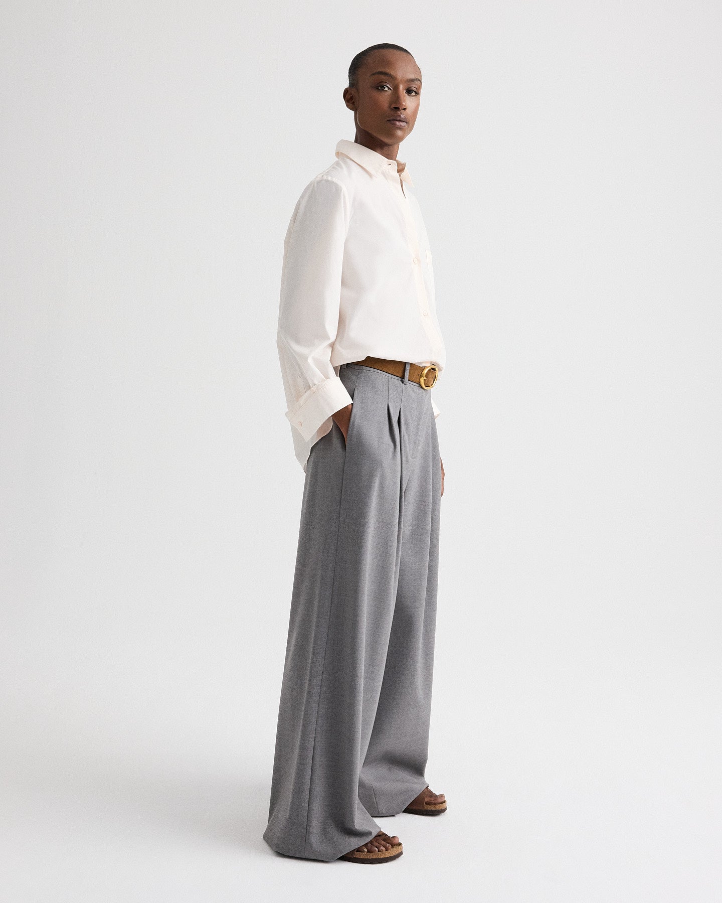 Medium heather grey Avery Pant in Soft Finish Stretch Wool | TWP