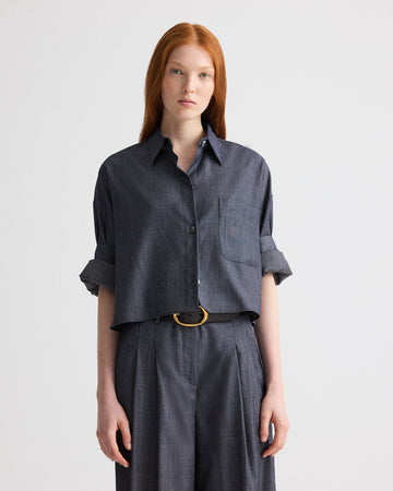 TWP Medium indigo Next Ex Shirt in Lightweight Viscose Wool view 2