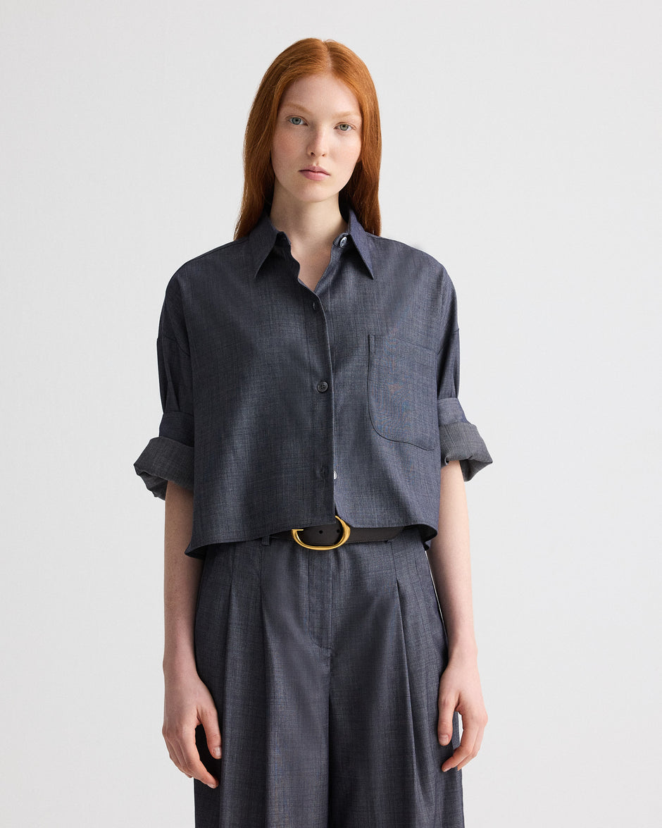 TWP Medium indigo Next Ex Shirt in Lightweight Viscose Wool view 2