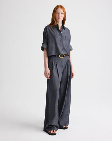 TWP Medium indigo Next Ex Shirt in Lightweight Viscose Wool view 3