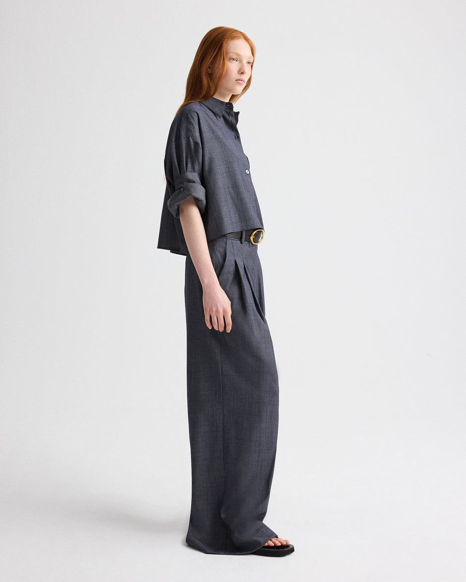 TWP Medium indigo Next Ex Shirt in Lightweight Viscose Wool view 4