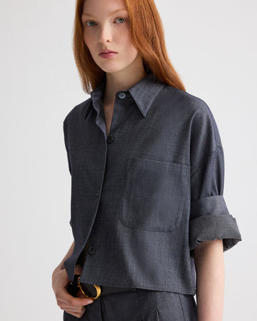 TWP Medium indigo Next Ex Shirt in Lightweight Viscose Wool view 1